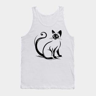 Stick figure of Siamese cat in black ink Tank Top